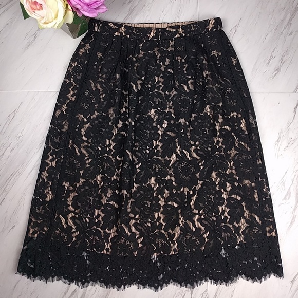 J. Crew Dresses & Skirts - J. Crew Black Beige Contrast Floral Lace Skirt SZ6
